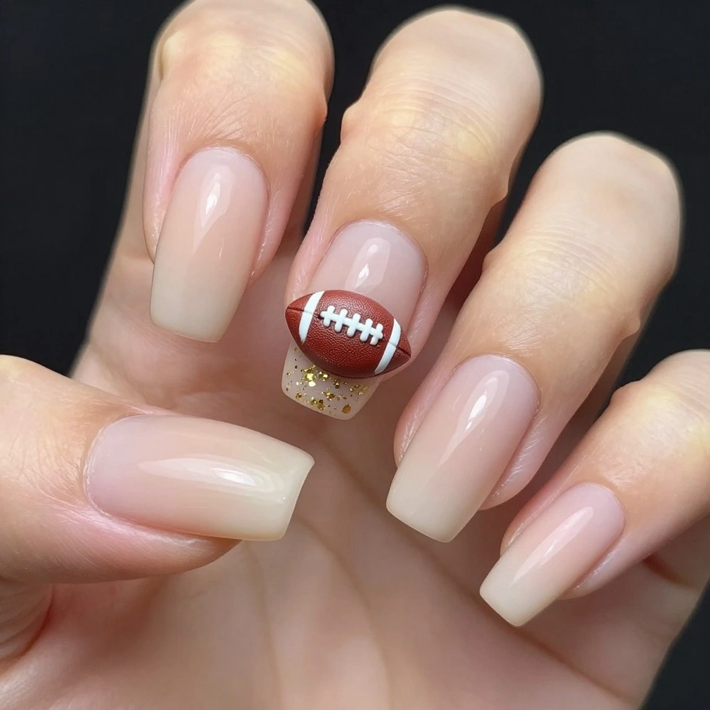 3D Football Charm Accent Nail Design