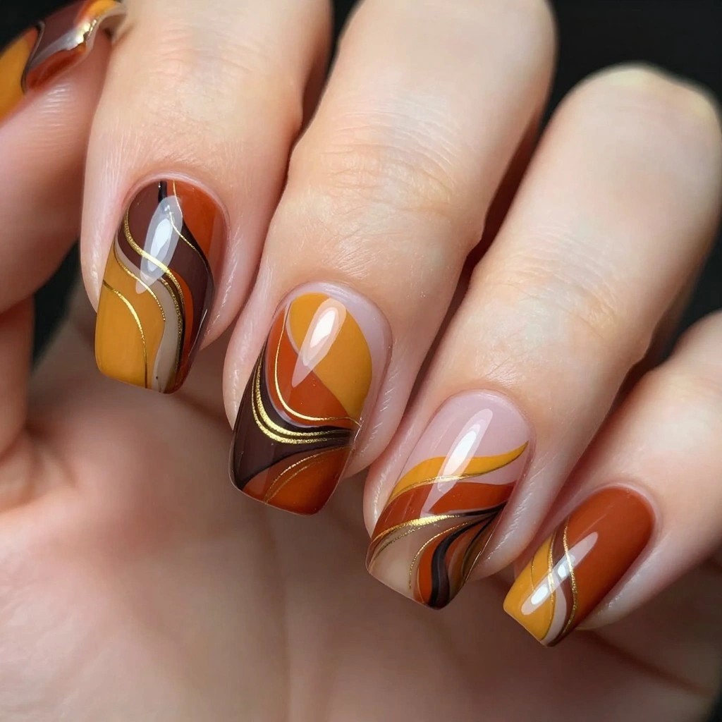 Abstract Autumn Swirl Nails