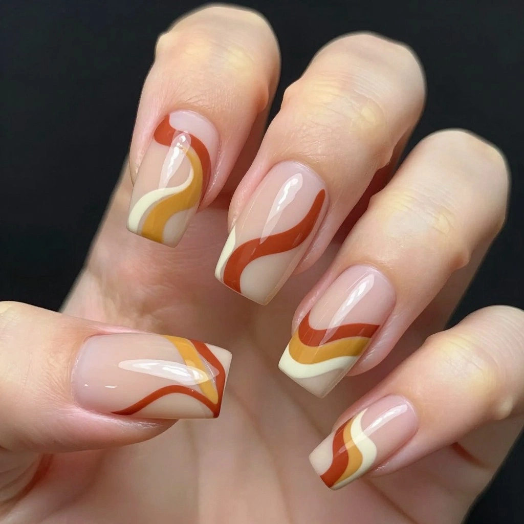 Abstract Wavy Line Nail Art