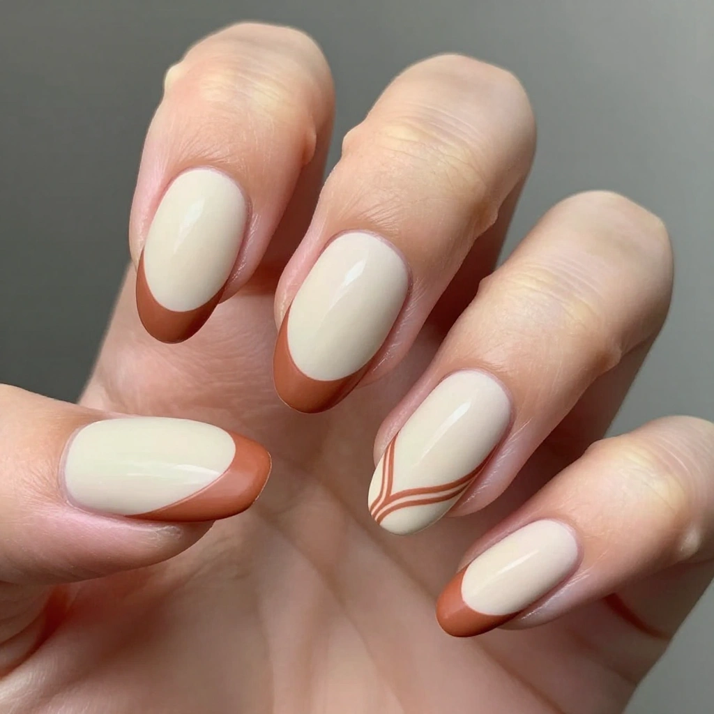 Almond Nails with Terracotta Swirl Accents