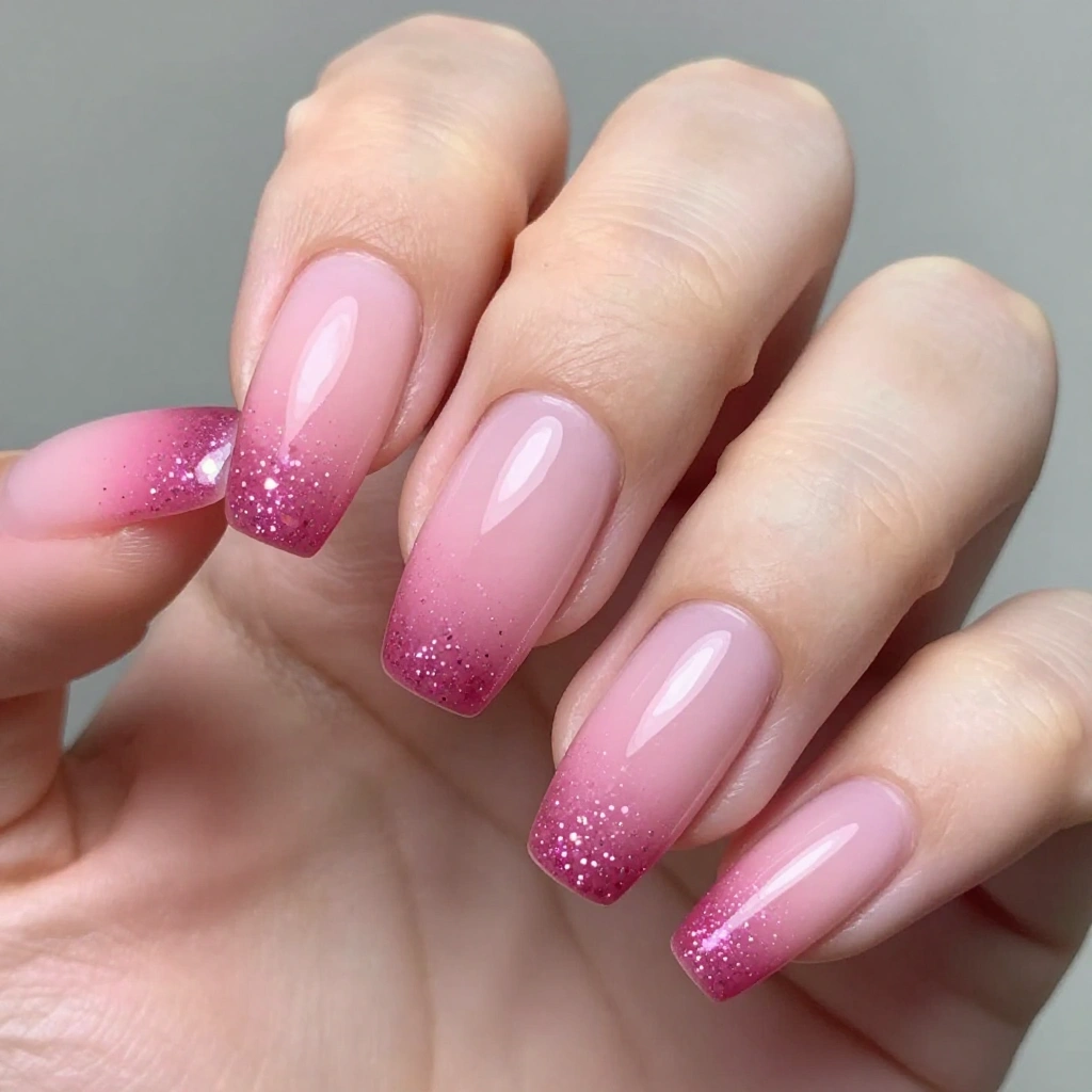 Berry Pink Ombre with Glitter Tips