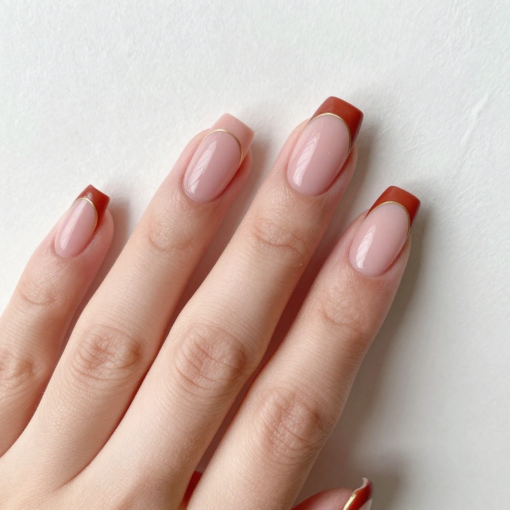 Blush and Rust Half-Moon Square Nails