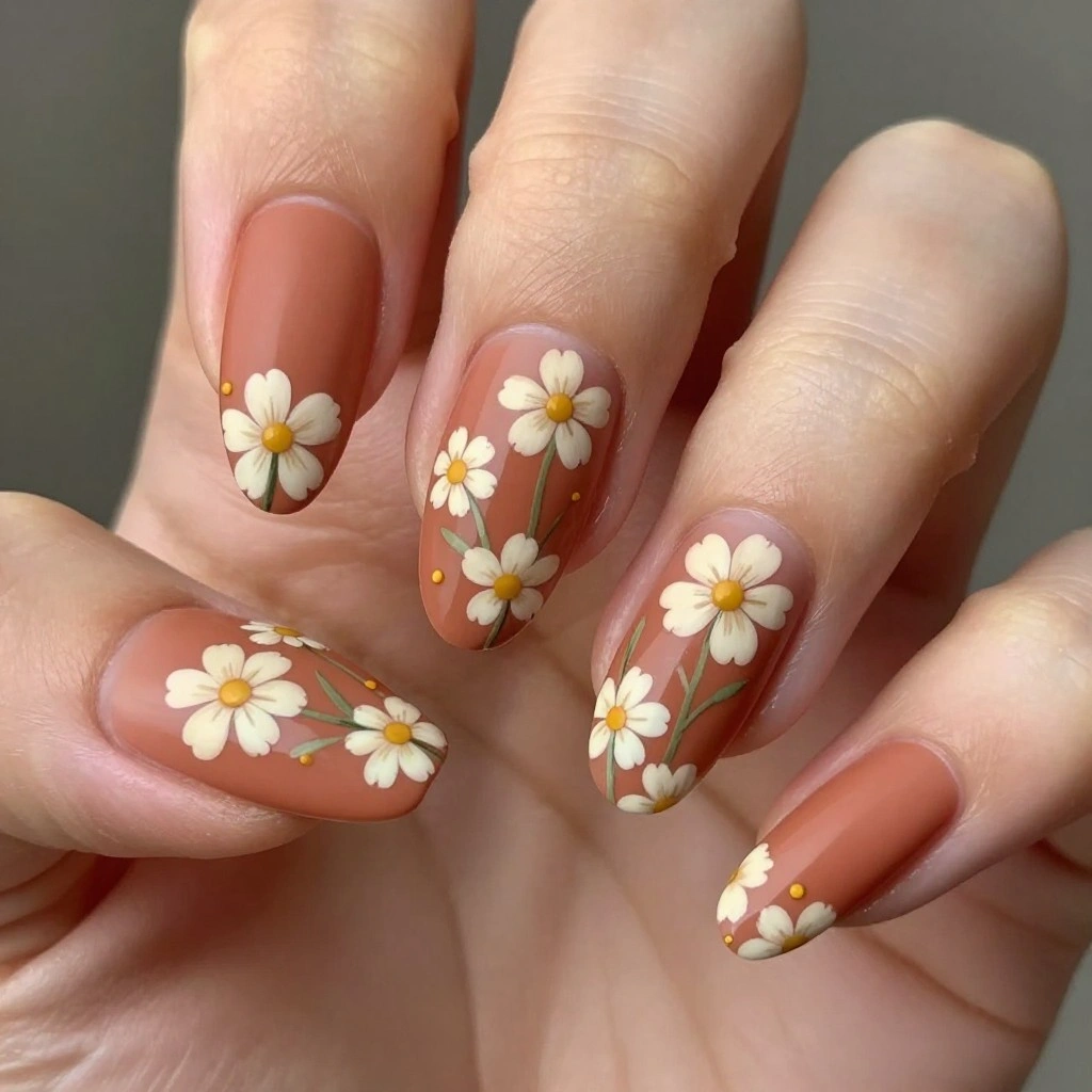 Boho Terracotta Floral Nails