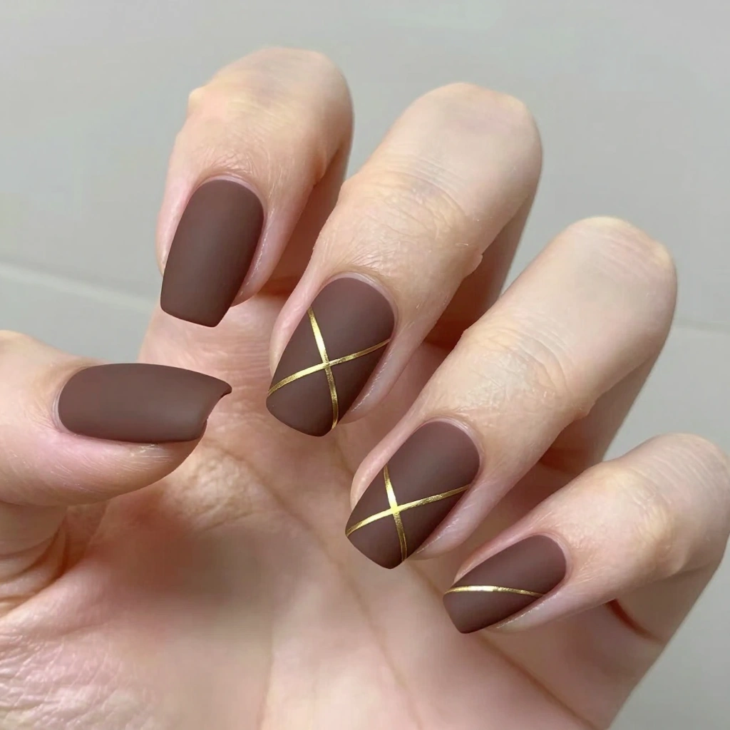 Brown Velvet Matte with Gold Line Art