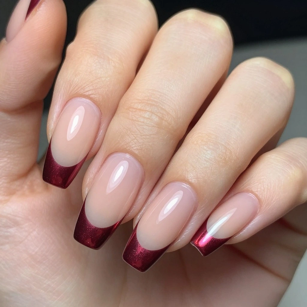 Burgundy Chrome French Tips