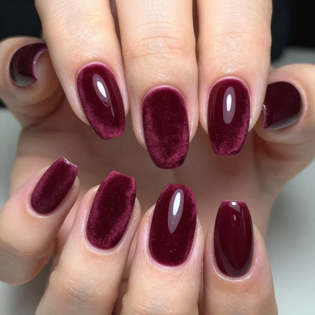 Burgundy Velvet Coffin Nails