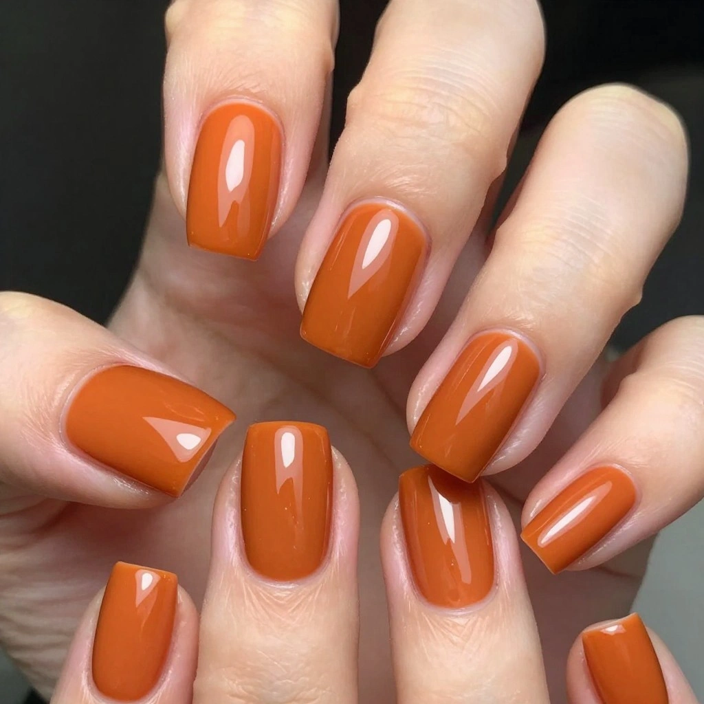 Burnt Orange Glossy Square Nails