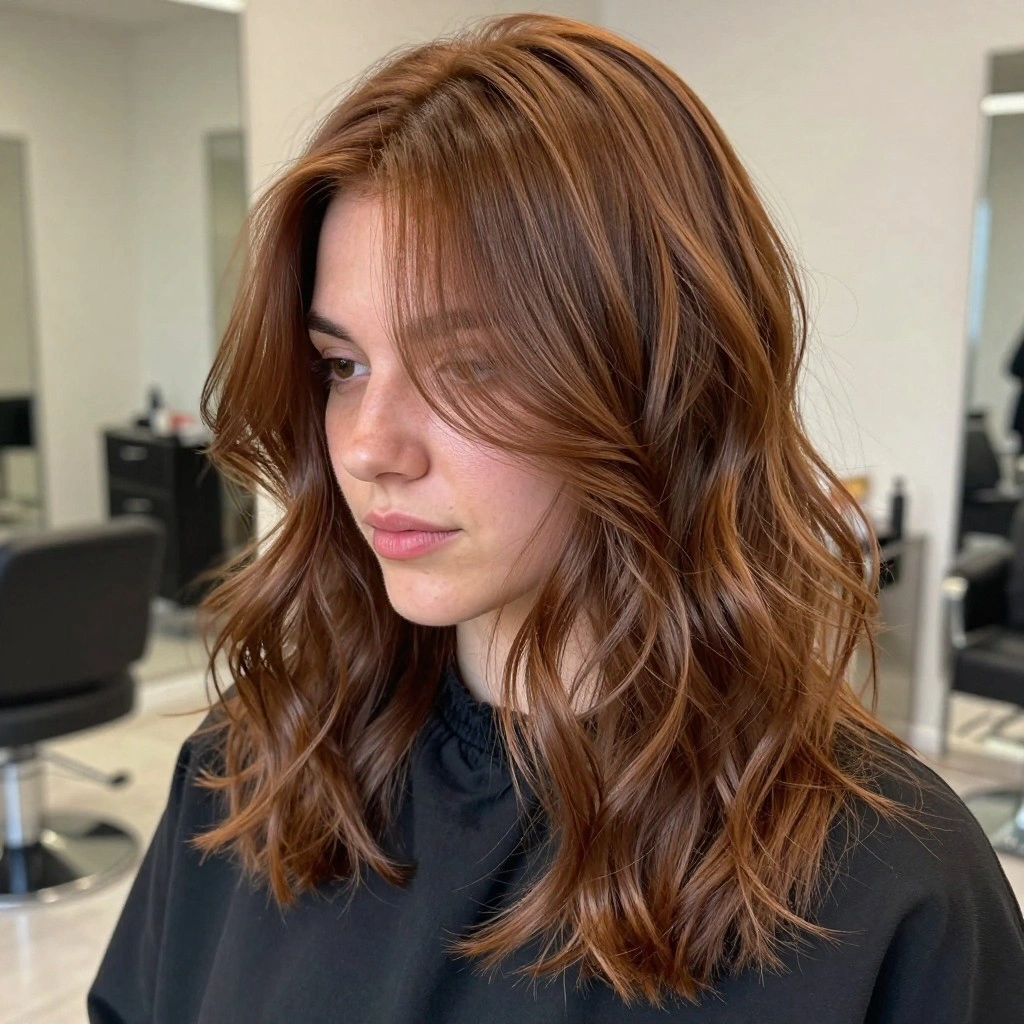 Chestnut Brown Balayage with Face-Framing Highlights