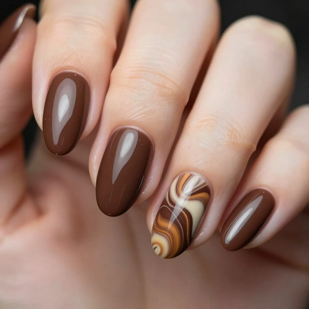 Chocolate Marble Almond Nails
