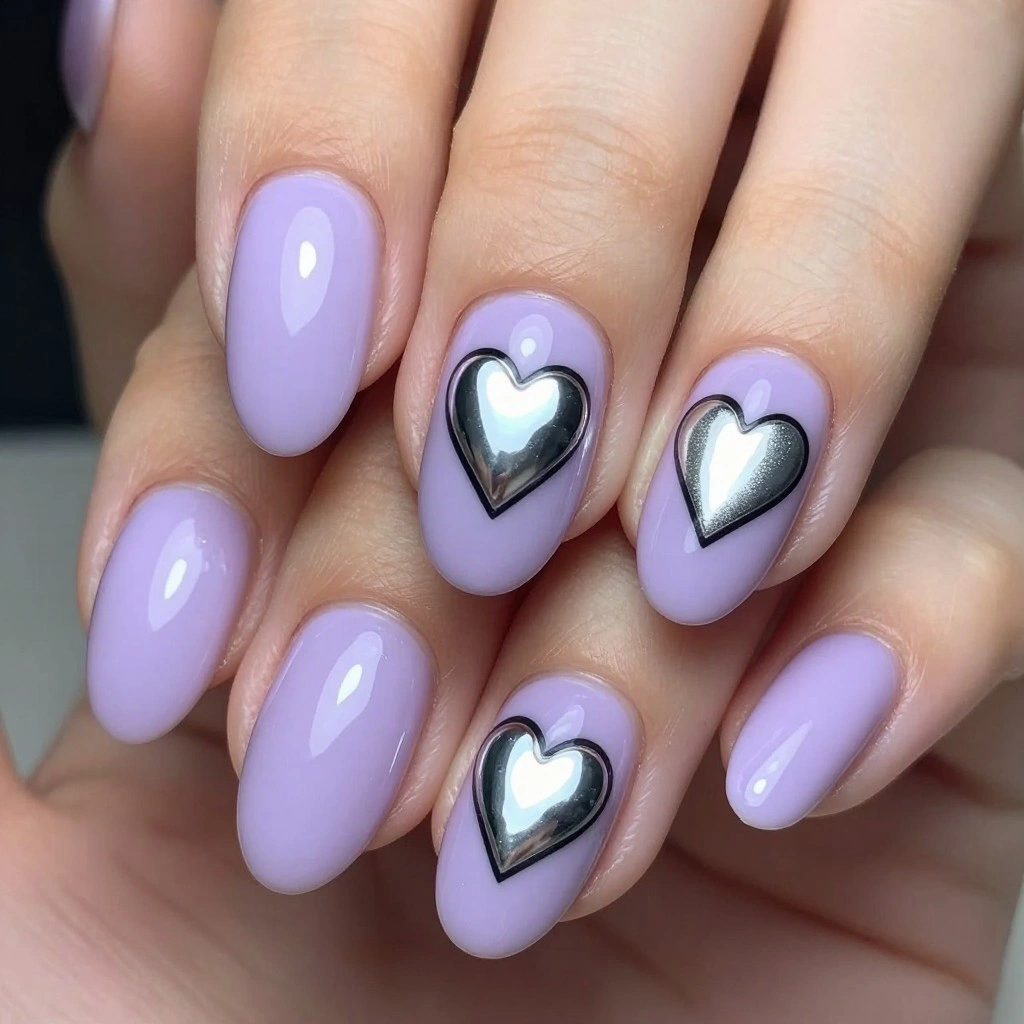 Chrome Heart Accent Nail Design
