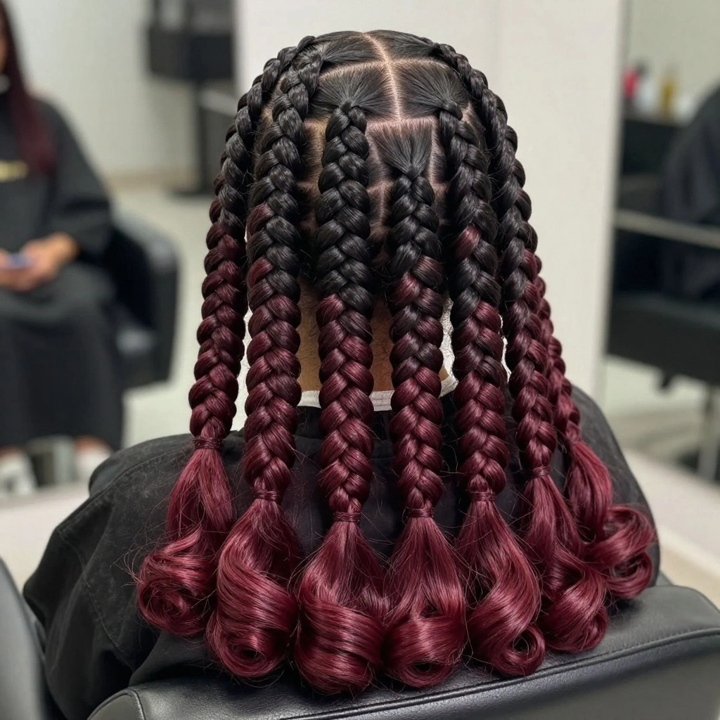 Chunky Knotless Braids with Burgundy Ombre