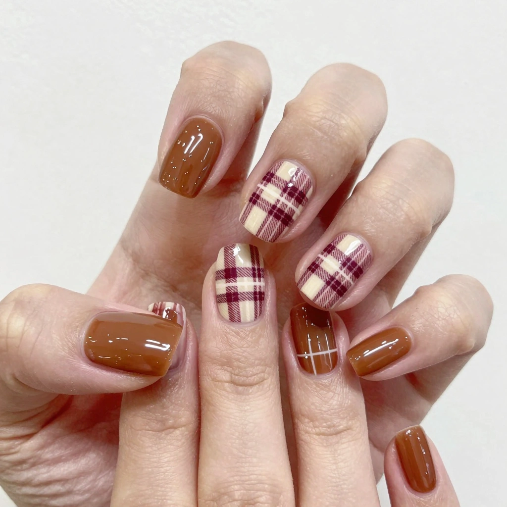 Cinnamon Plaid Pattern Nails
