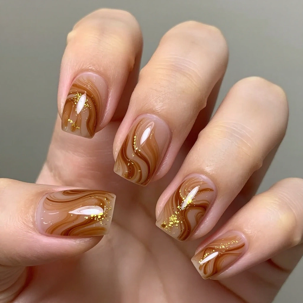 Cinnamon Swirl Short Nails