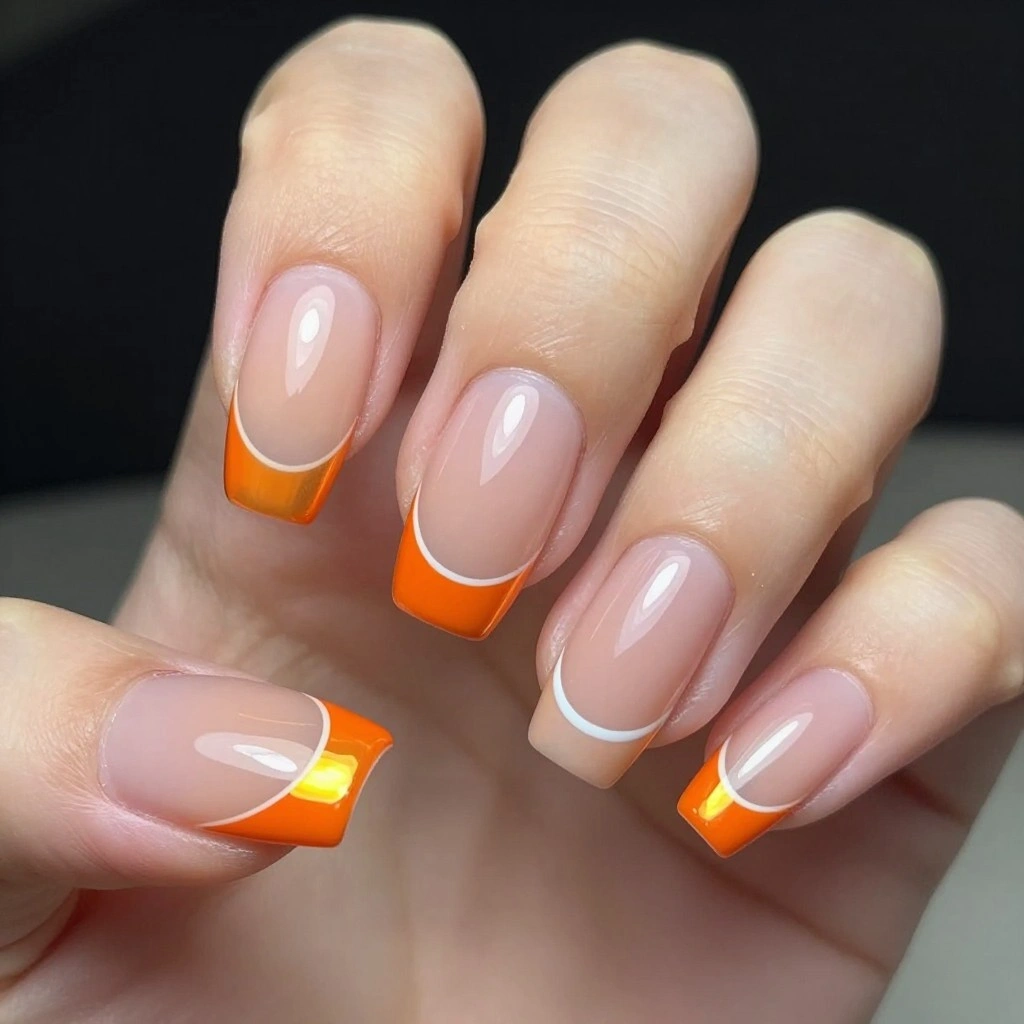 Citrus Orange Chrome French Tips