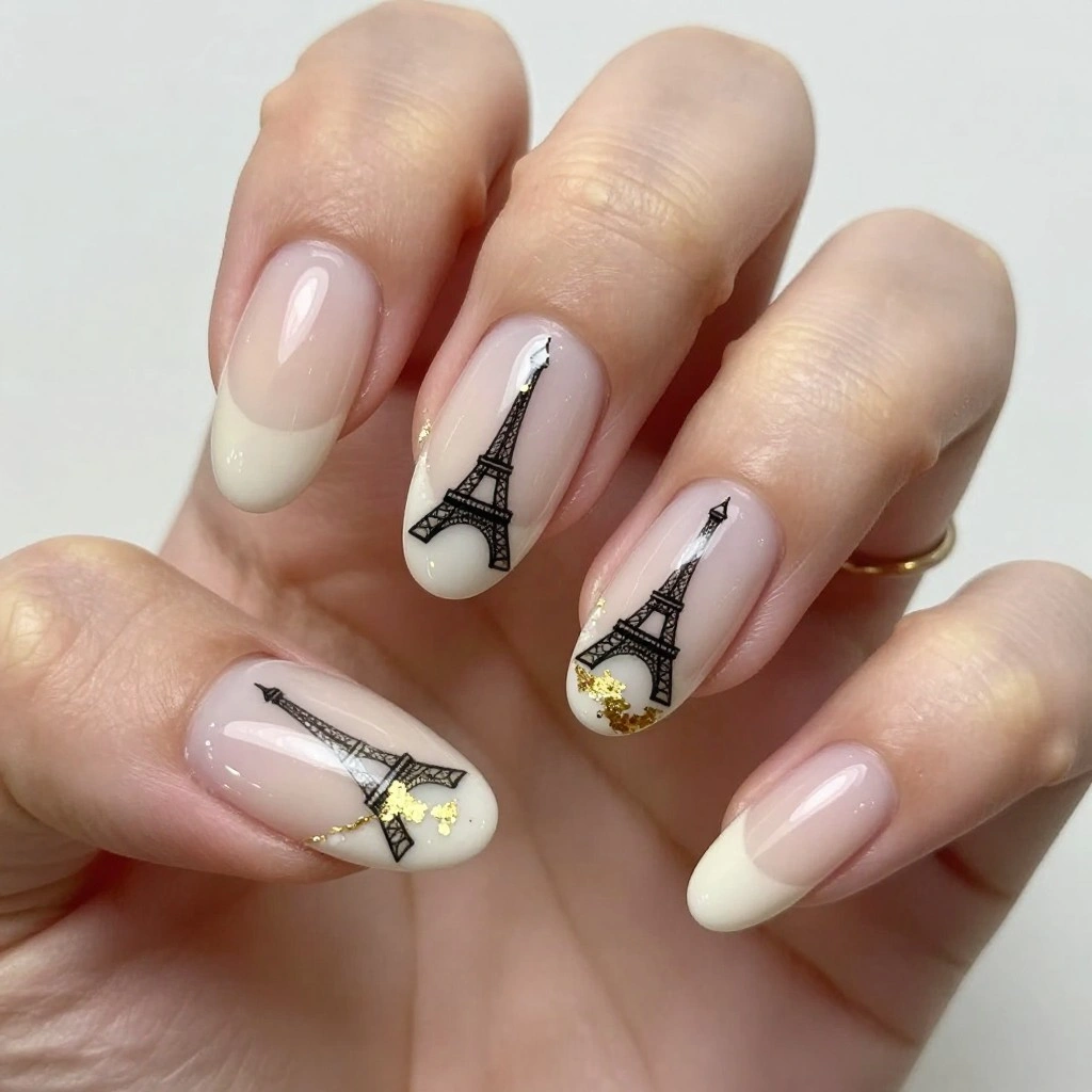 Classic Eiffel Tower Accent Nail Design