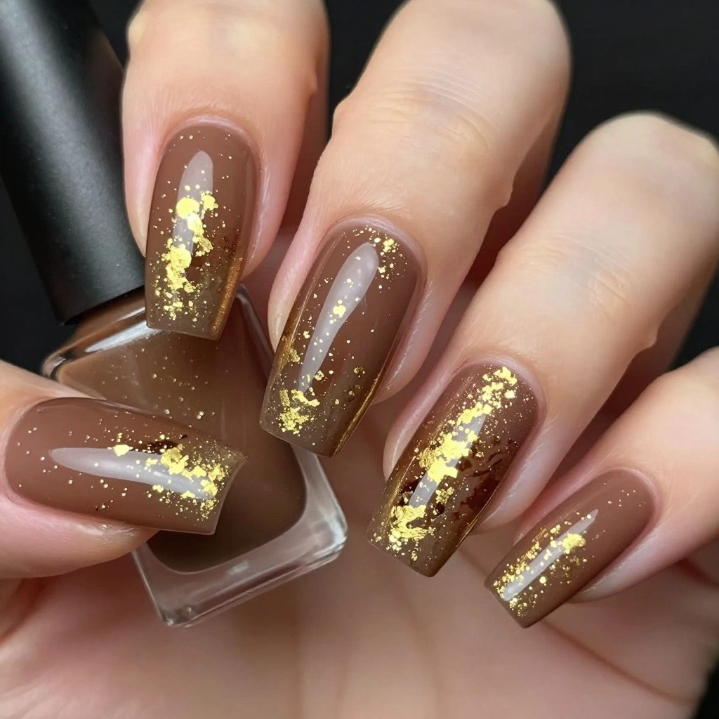 Coffin Espresso Foil Fleck Nails