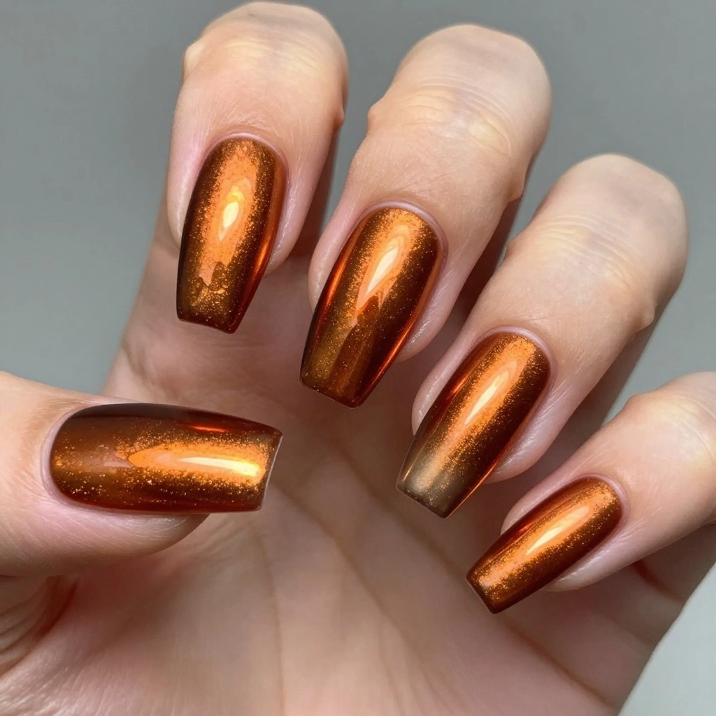 Copper Chrome Acrylic Nails
