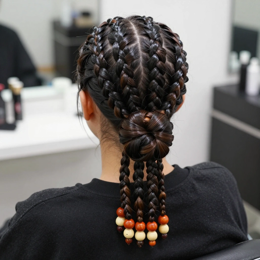 Cornrow Updo with Beaded Ends