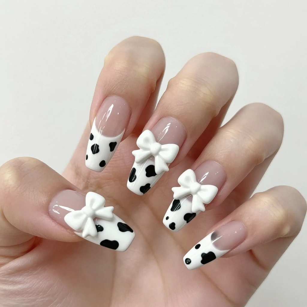Cow Print with 3D Bow Details
