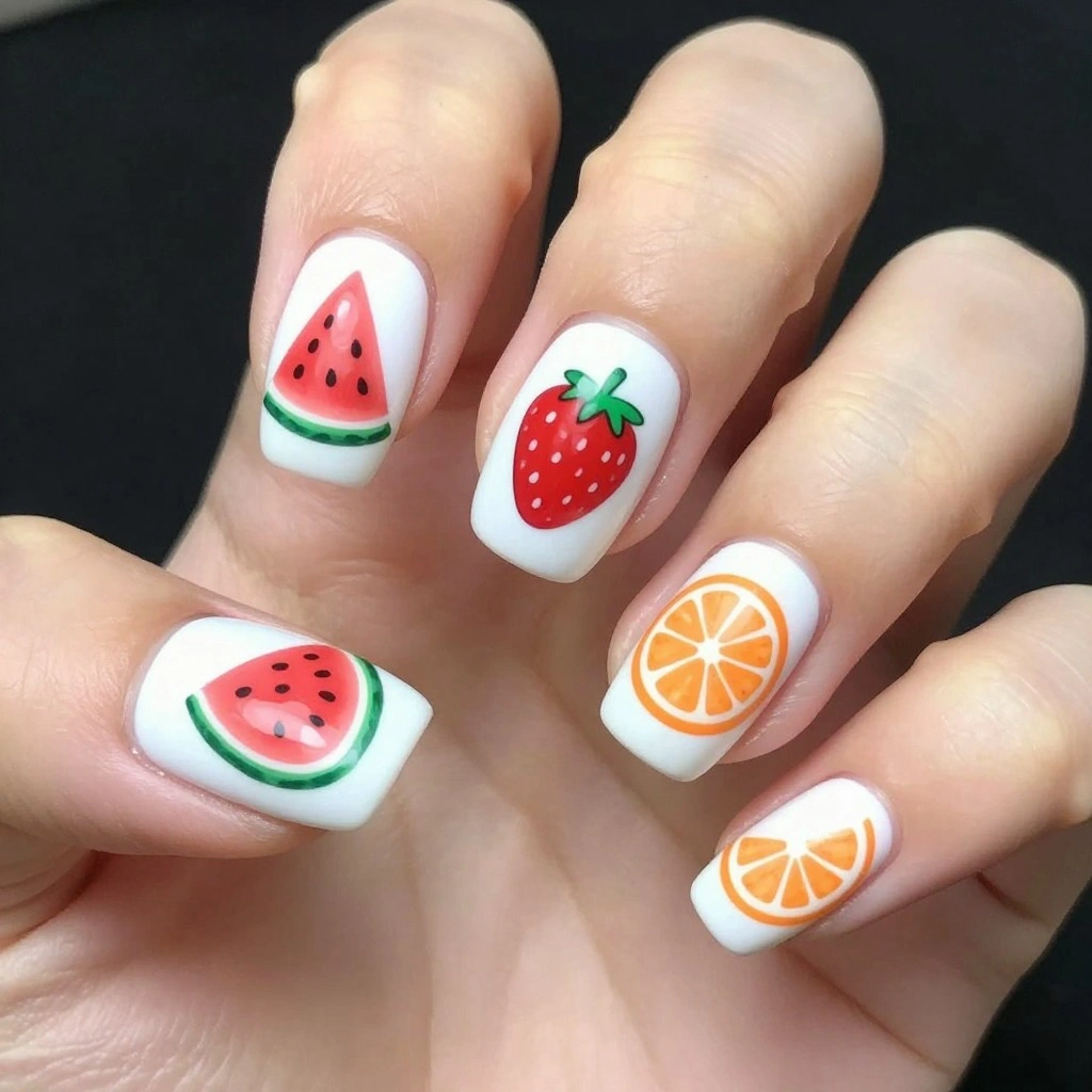 Cute Fruit Print Nail Design