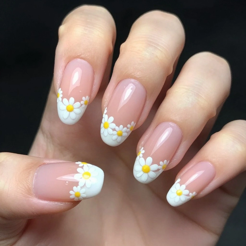 Daisy Chain French Tip Nail Design