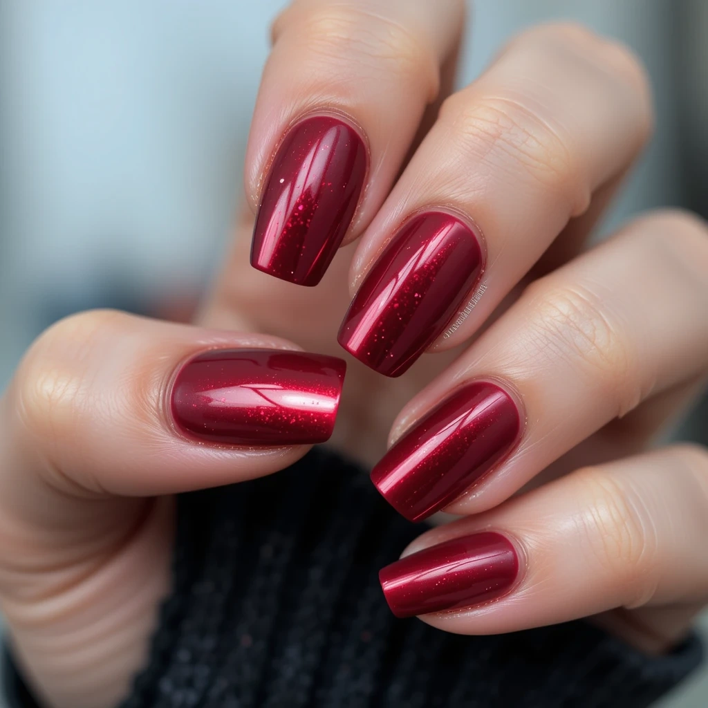 Dark Red Chrome Accent Nails
