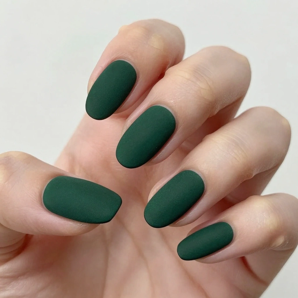 Deep Green Velvet Matte Nails