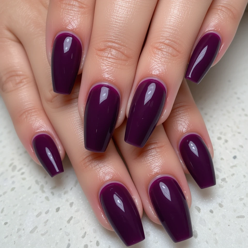 Deep Plum Glossy Coffin Nails