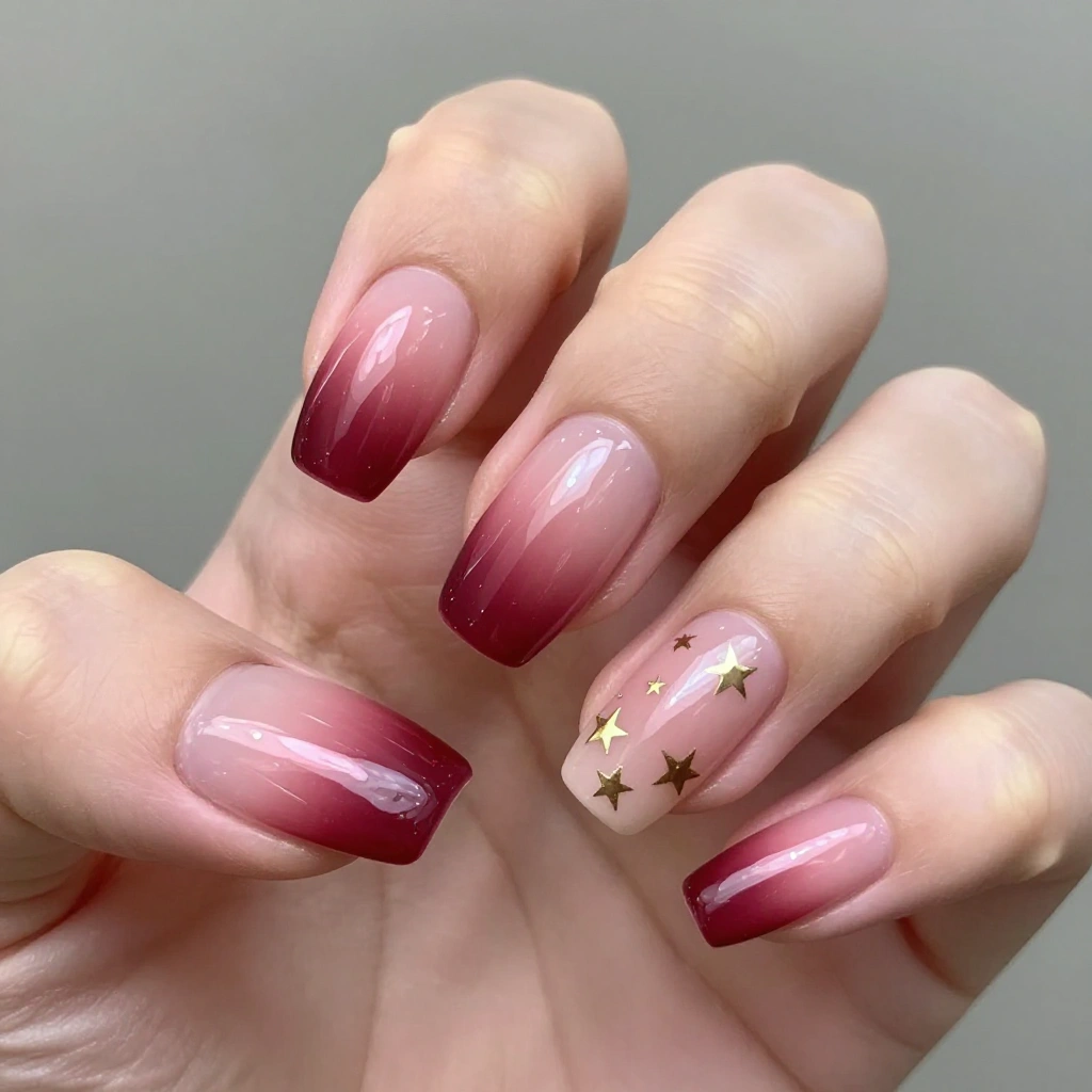 Deep Wine Ombre Short Nails
