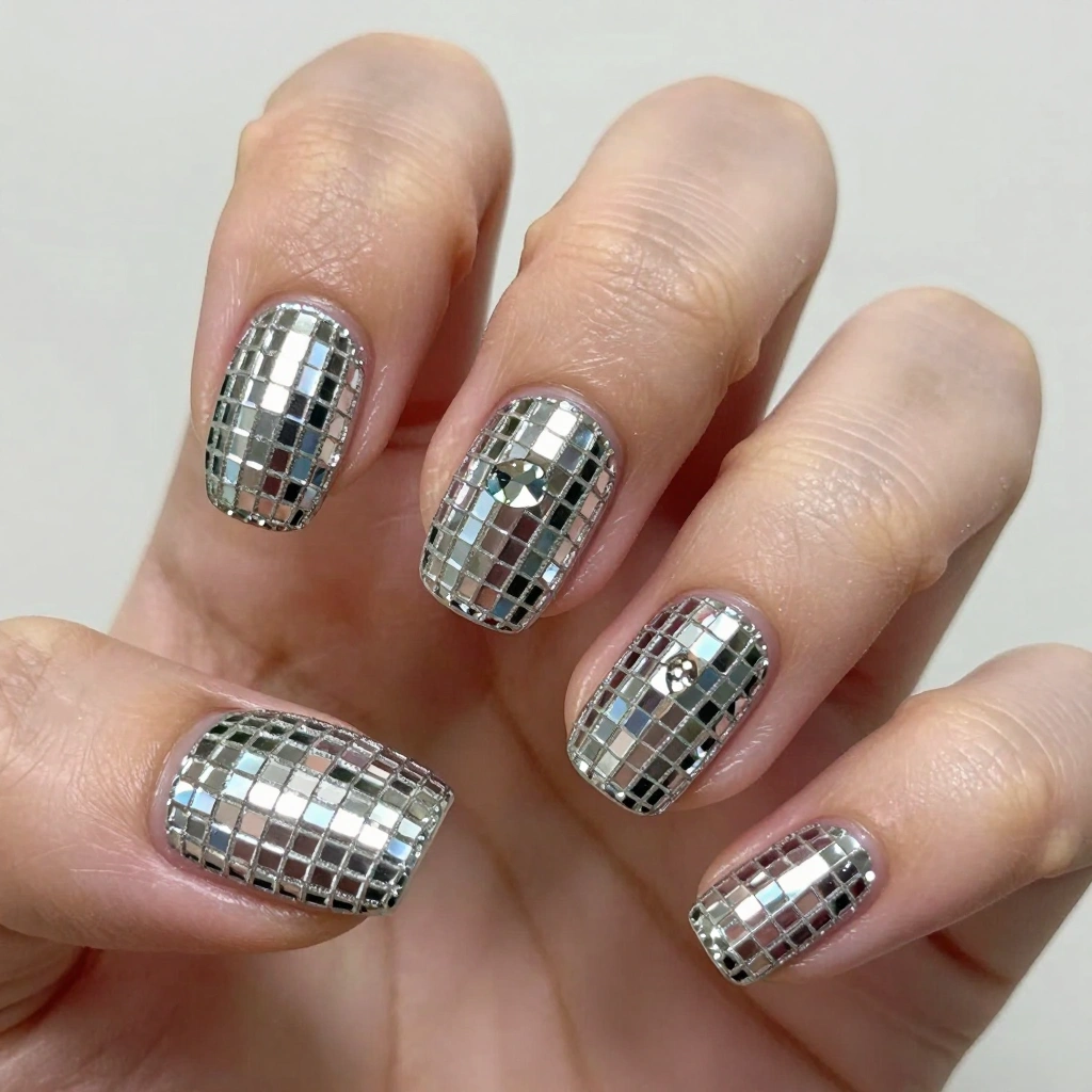Disco Ball Mirror Nail Design