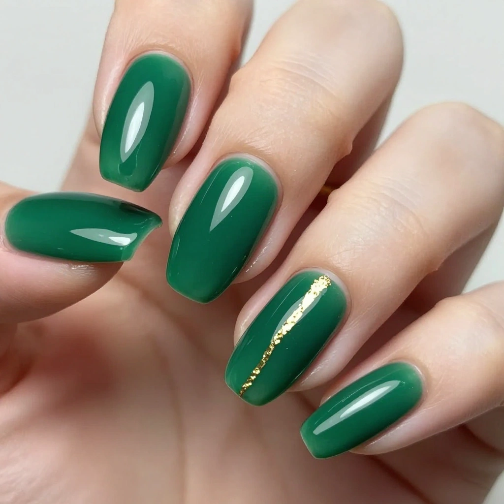 Emerald Green Glossy Almond Nails