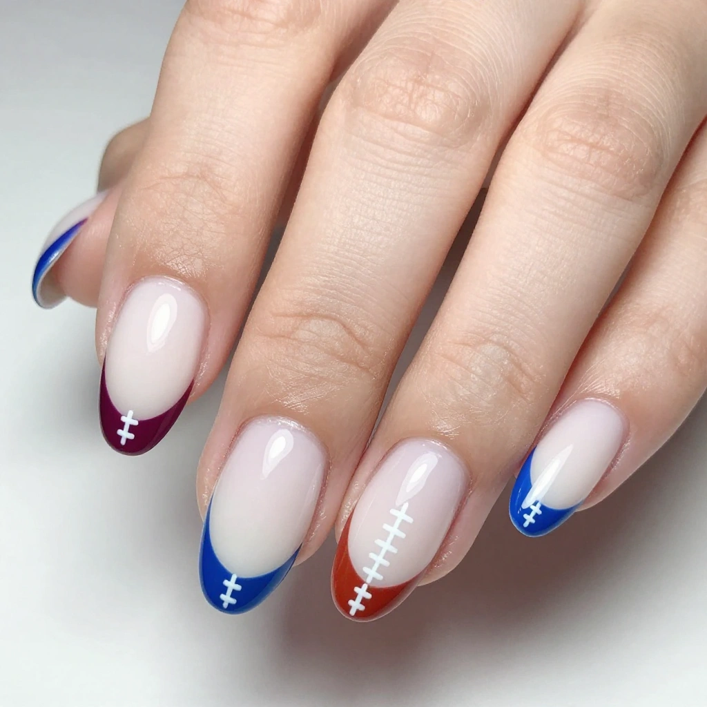 Football Stitch French Tip Nail Design