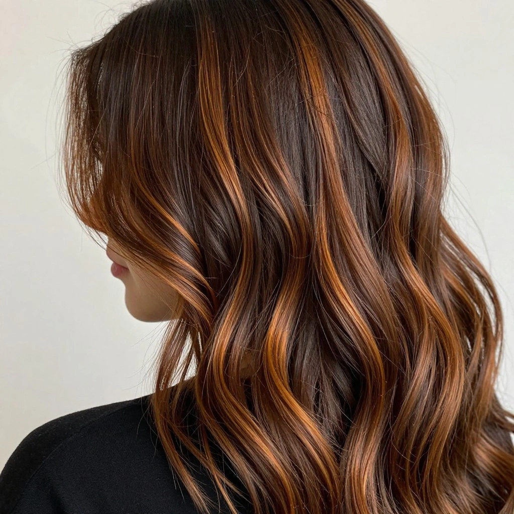 Honey Pumpkin Highlights on Dark Hair