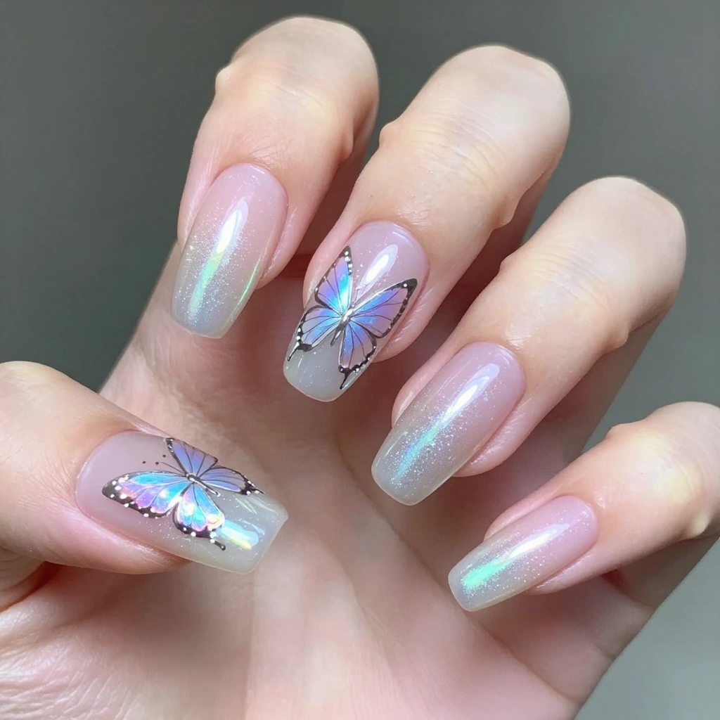 Iridescent Butterfly Fairy Nails