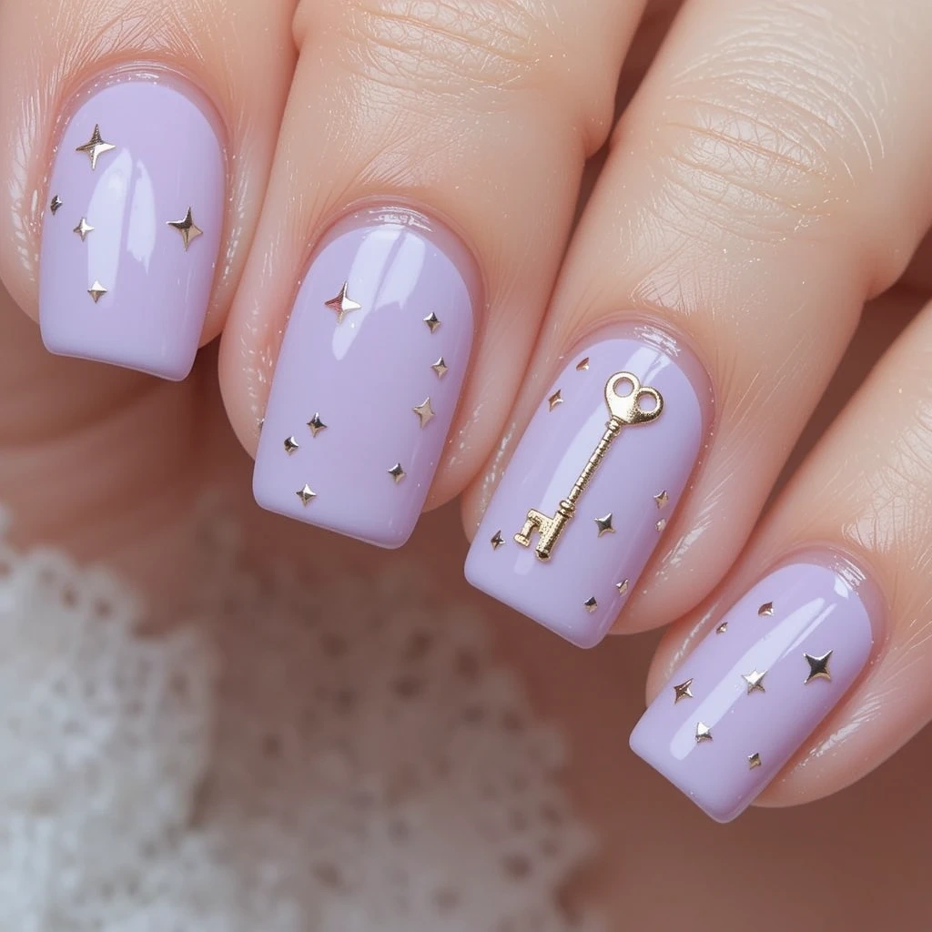 Little Key Charm Nail Design