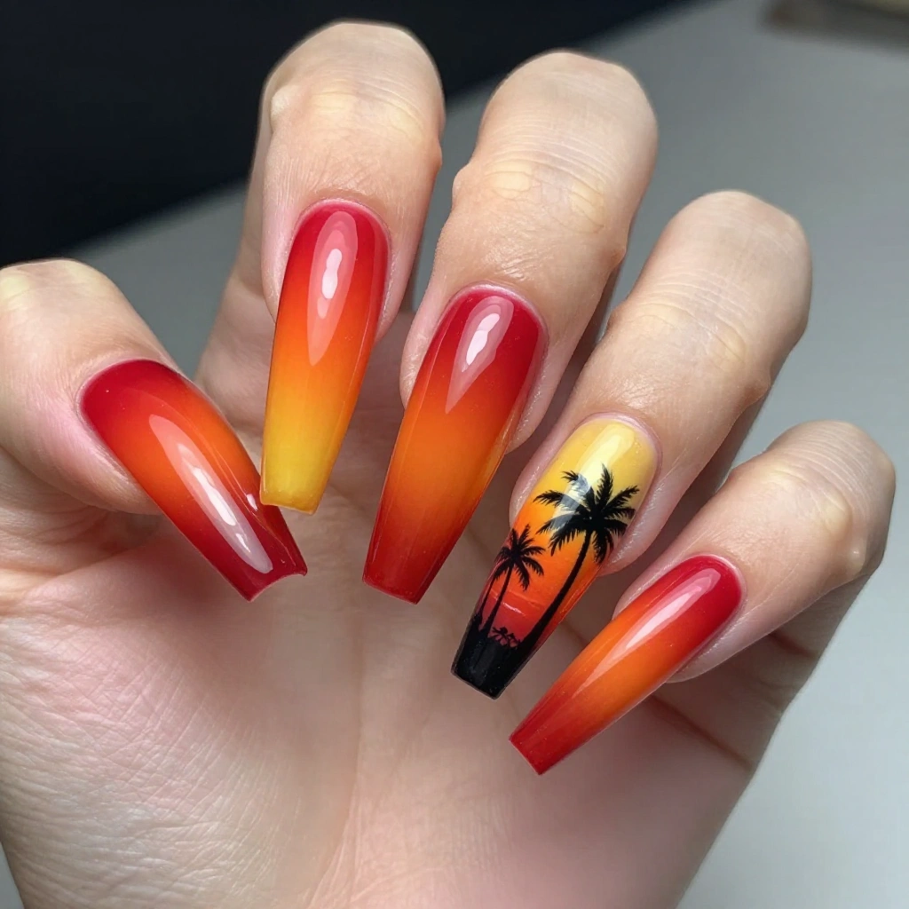 Long Coffin Sunset Ombre Acrylics