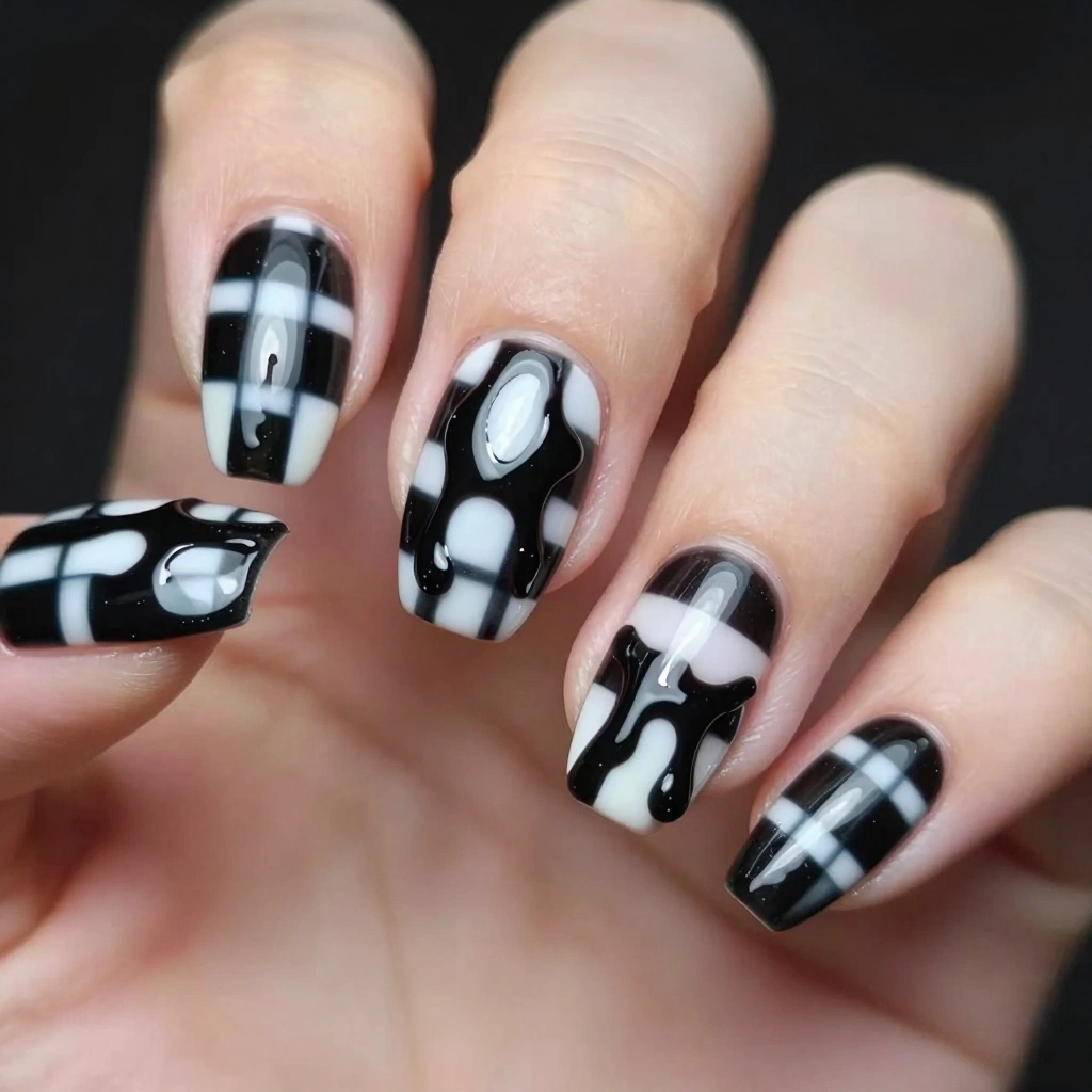 Melting Checkerboard Nail Design
