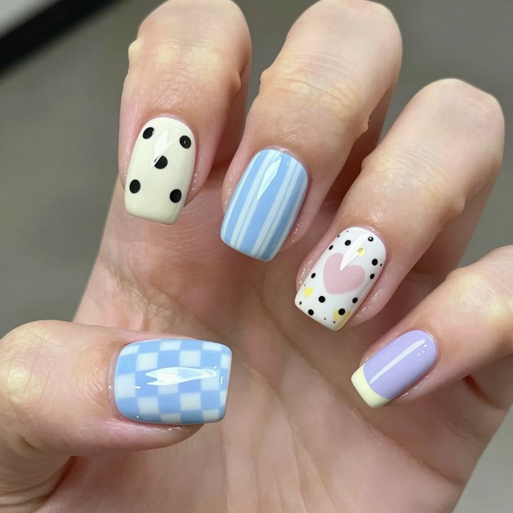 Mismatched Patchwork Nail Design