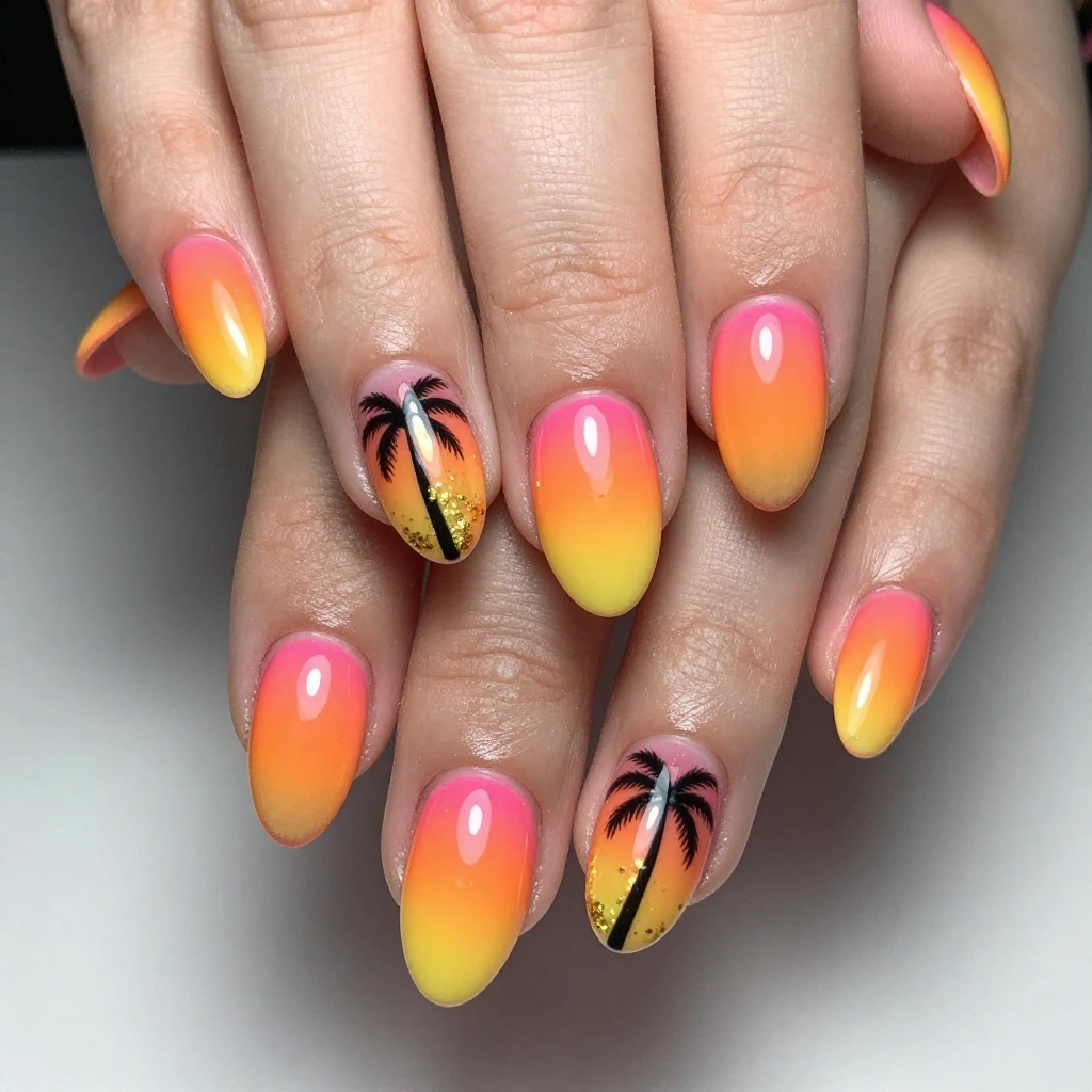 Neon Sunset Ombre Nail Design