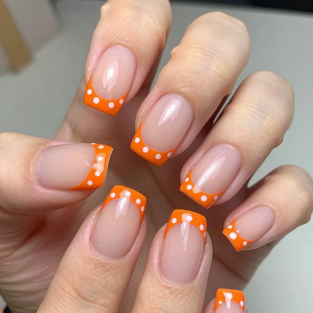 Orange Polka Dot French Tips