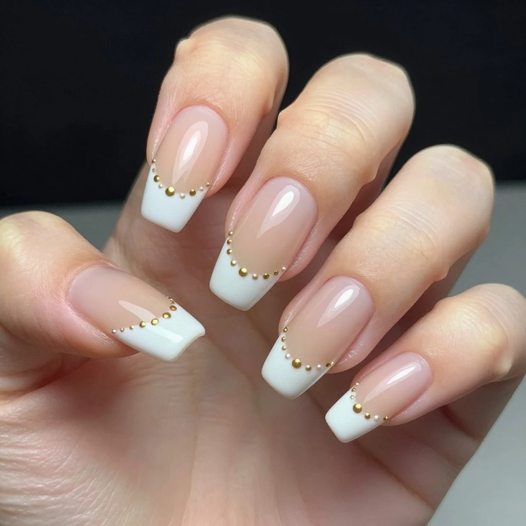 Parisian French Tip With Gold Micro Dots