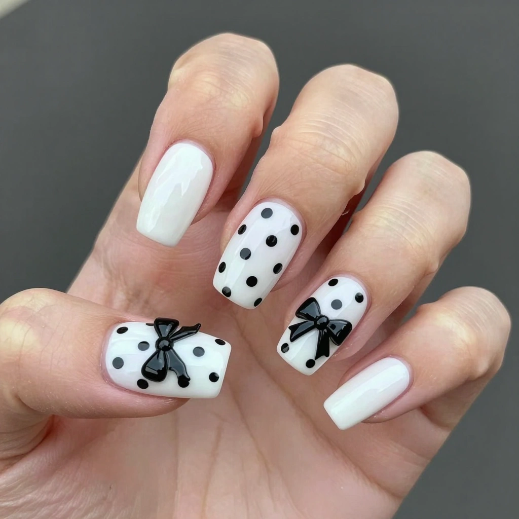 Parisian Polka Dot Bow Nails