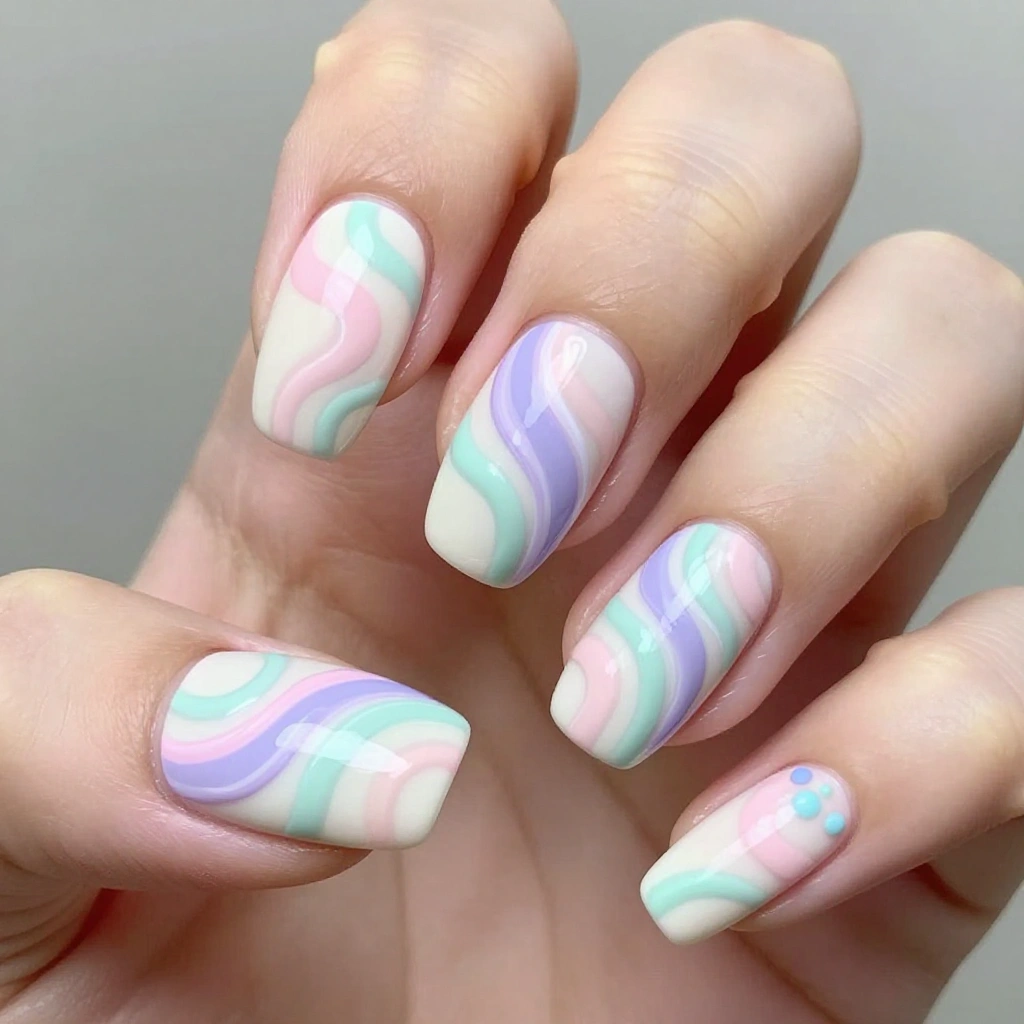 Pastel Swirl Fun Nail Design