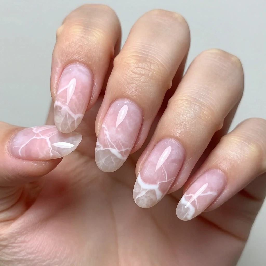 Pink Marble Coffin Nails