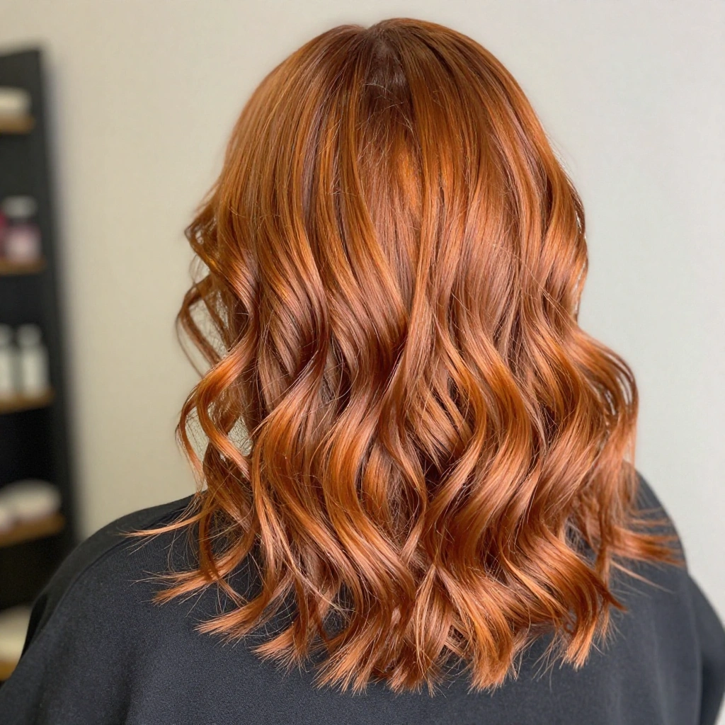 Pumpkin Spice Highlights on Wavy Hair