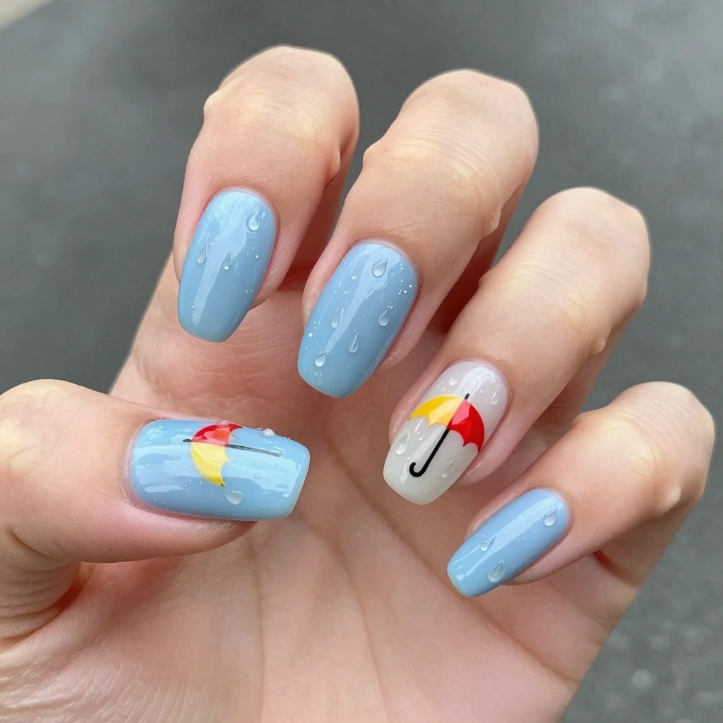 Rainy Day London Umbrella Nails