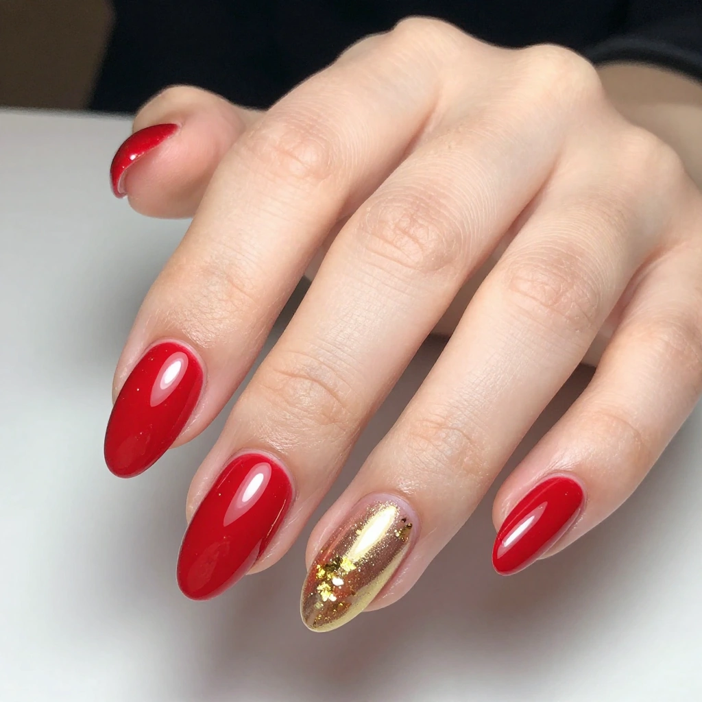 Red Coffin Nails with Chrome Gold French Tips