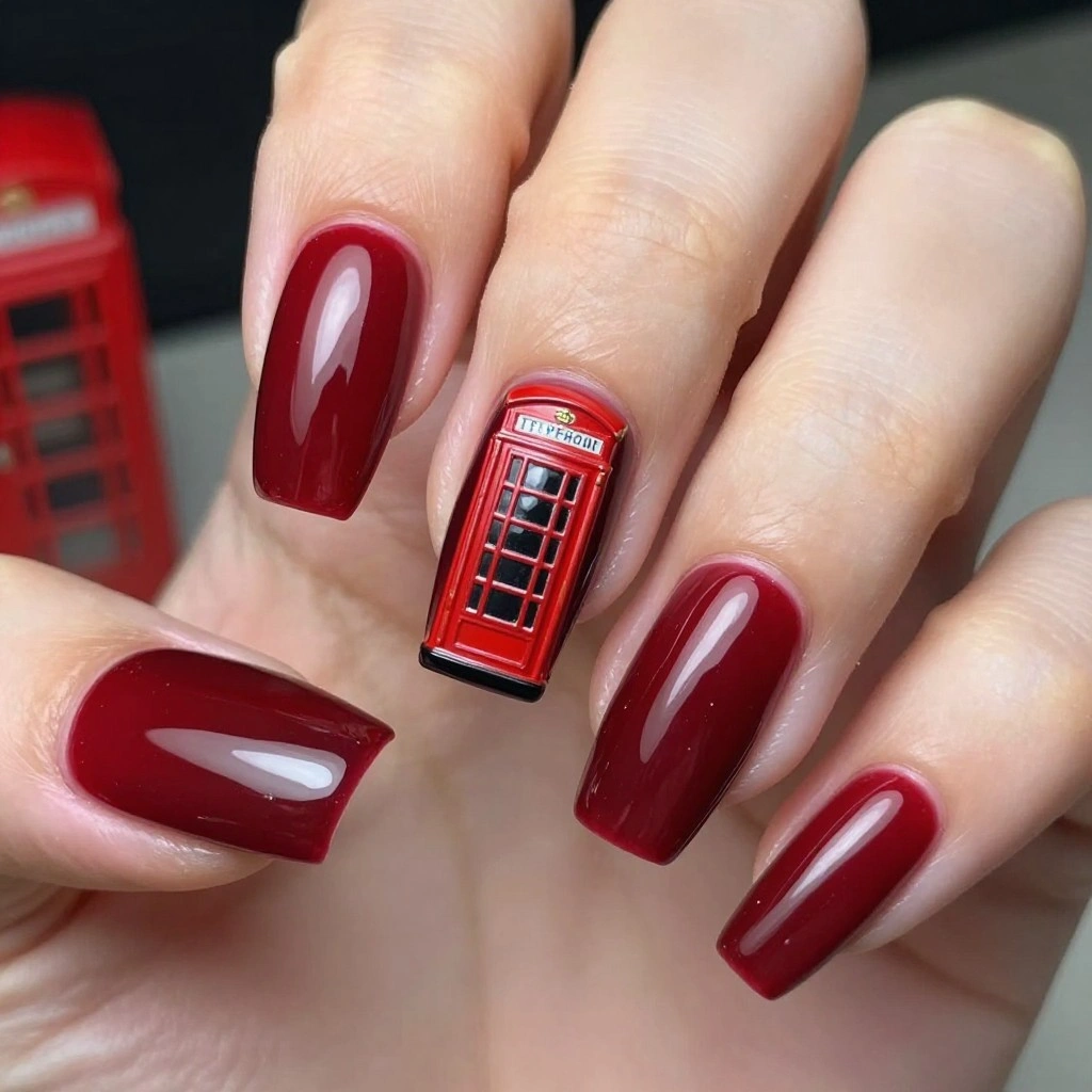 Red Telephone Booth Nail Art