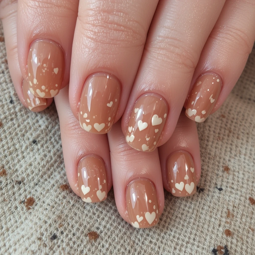Short Cinnamon Heart Accent Nails