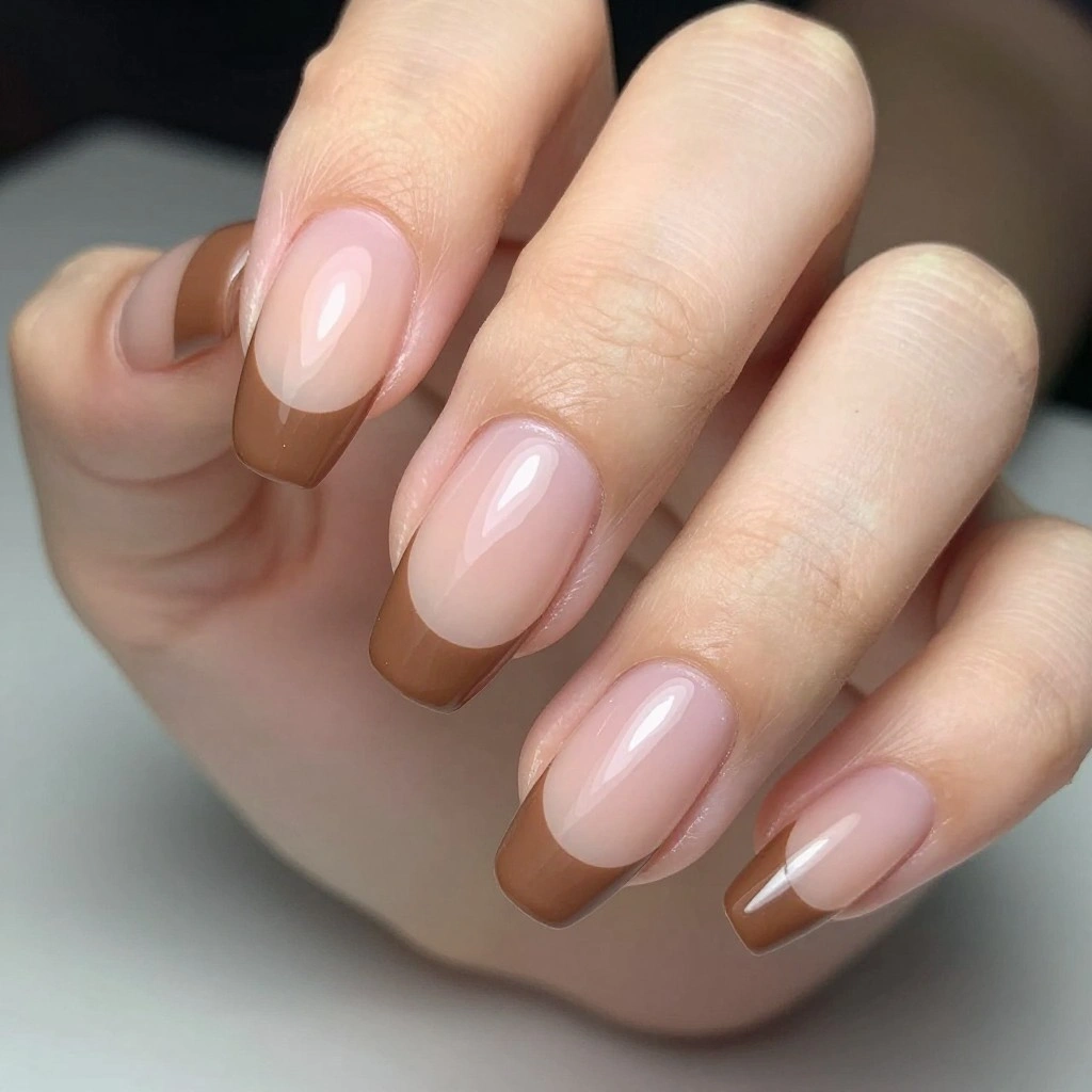 Short Cocoa French Tip Nails